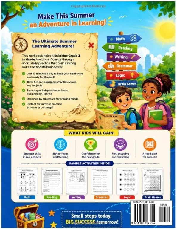 Summer Learning Quest: 10 Minutes a Day Grade 3 to Grade 4 Bridge Workbook: 100+ Fun Summer Activities for Math, Reading, Writing, Grammar, Logic & ... | 4th Grade Prep Workbook for Kids Ages 8–9 by Mr G Kalwar