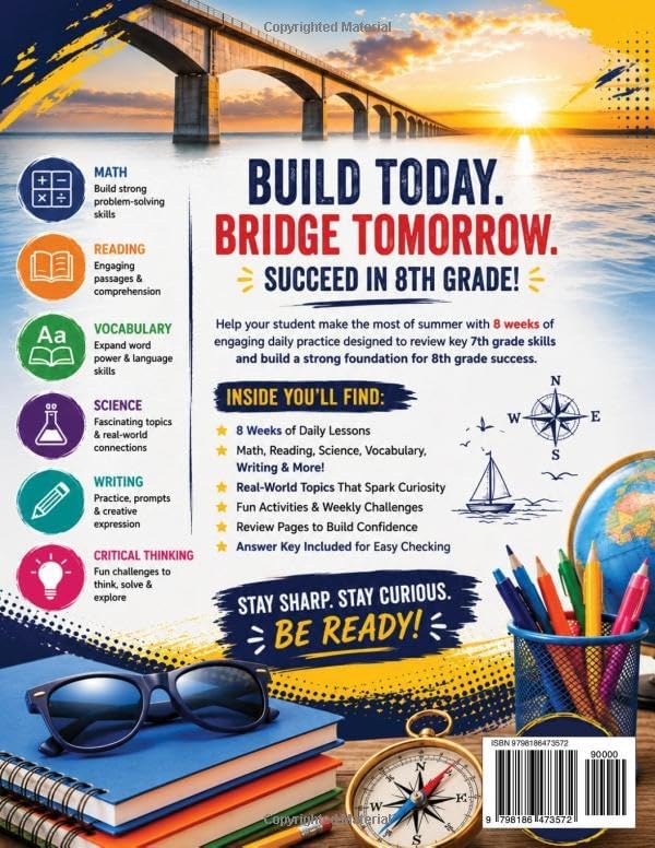 Summer Bridge Workbook Grade 7 to Grade 8: Build Confidence, Prevent Summer Learning Loss, and Prepare for 8th Grade Success with 8 Weeks of Daily ... Thinking, and Fun Learning Activities by Dr Mulvaney Dolly