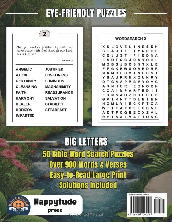 Jumbo Bible Word Search for Seniors and Adults: Extra Large Print Christian Puzzle Book | 50 Easy-to-Read Stress Relief Word Find Puzzles with Biblical Verses from Scripture by Happytude Press