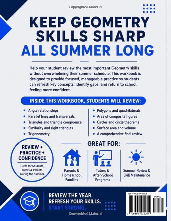 High School Geometry Summer Review Workbook: Avoid the Summer Slide with Targeted Practice and Step-by-Step Solutions (Summer Review | USA Math Series) by Learn Math with Anna