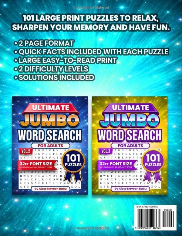 Ultimate Jumbo Word Search for Adults: 101 Large Print Puzzles to Relax, Sharpen Memory & Have Fun Big Easy-to-Read Brain Games for Seniors & Puzzle ... Brain Games – Large Print Word Search Series) by ALATE NAVEEN BABU