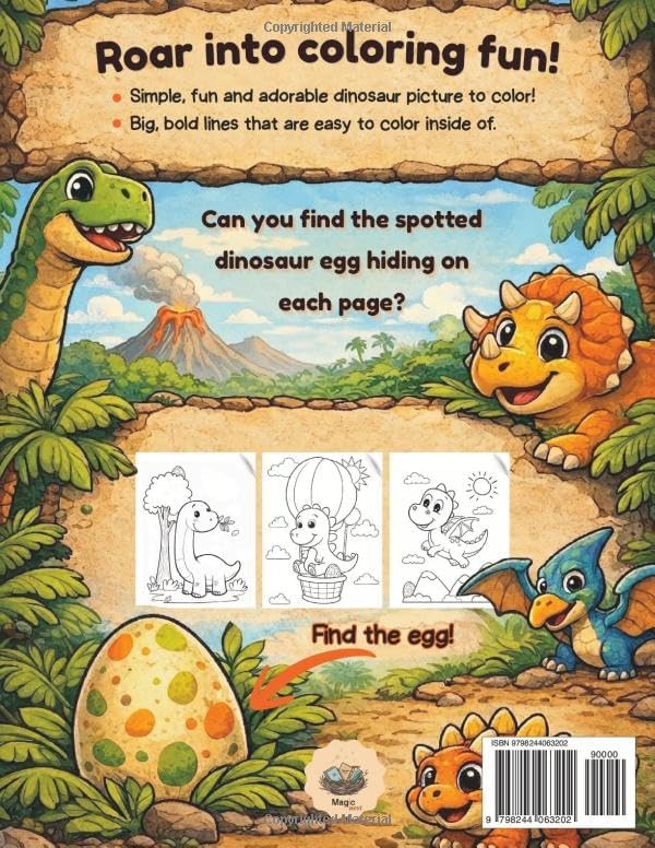 Dinosaur Coloring Book for Kids Ages 3–5: Cute Dino Coloring Pages with Big, Bold Lines, Easy Activities to Build Confidence and Fine Motor Skills for Toddlers and Preschoolers by Magic Nest