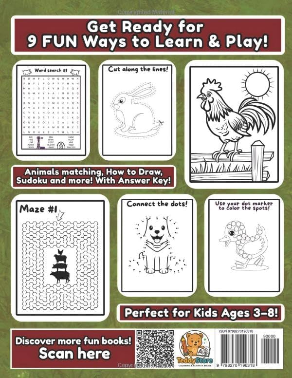 Big Book of Farm Animals Coloring & Activities for Kids Ages 3-8: A Fun 100-Page Workbook of Mazes, Word Searches & More — Includes Answer Key by Teddystore Fr
