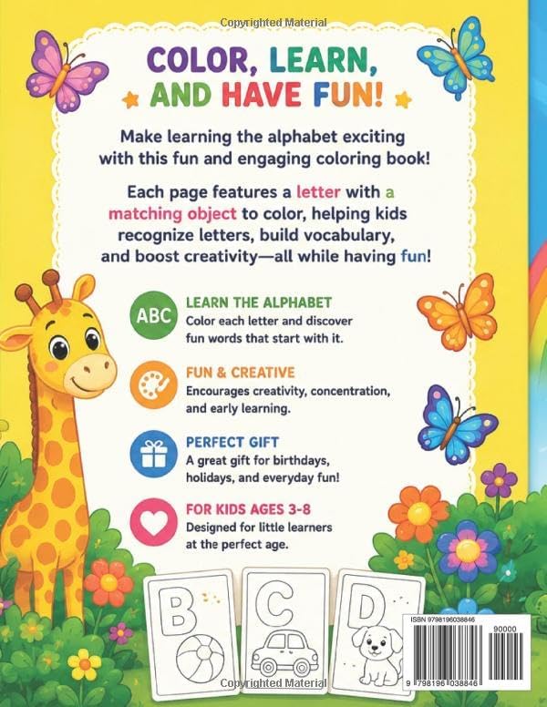 Alphabet Coloring Book for Kids Ages 3-8: ABC Letters with Fun Objects to Color – Learn the Alphabet While Having Fun | Perfect for Preschool and Kindergarten Boys and Girls by Samson Uko