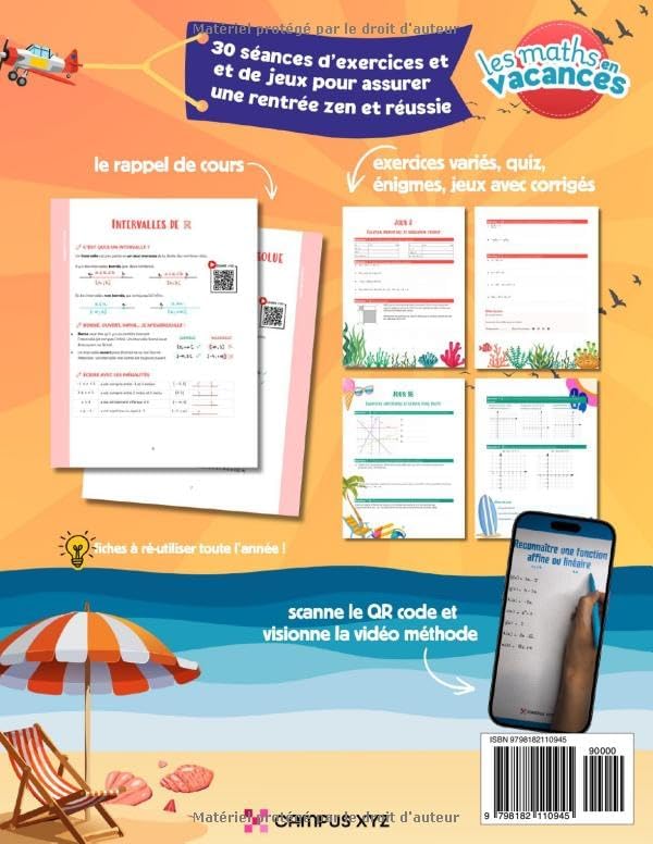 Les maths en vacances - Cahier de vacances spécial Maths J'entre en 1re: Maths, quiz, jeux et énigmes avec corrigés. (French Edition) by Campus XYZ