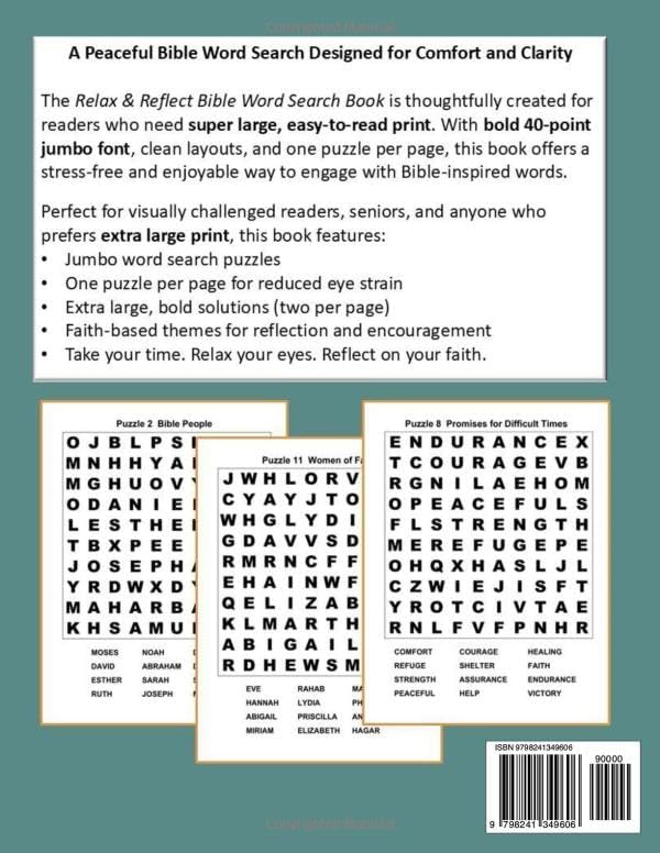 Relax & Reflect Jumbo Bible Word Search Extra Large Print Puzzles For Seniors, Adults and Elders: Super Large Print Christian Puzzles for Visually ... Eyes - Extra Large 40-Point Bold Font Size by GreeneMint Books