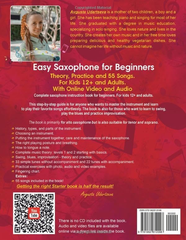 Easy Saxophone for Beginners: Theory, Practice and 55 Songs. For Kids 12+ and Adults. With Online Video and Audio by Avgusta Udartseva