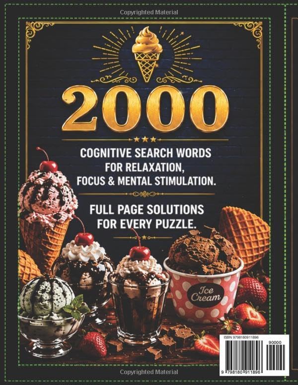 LARGE PRINT EASY & RELAXING MEMORY WORD SEARCH PUZZLES FOR SENIOR: ICE CREAM: 2,000 COGNITIVE SEARCH WORDS FOR RELAXATION, FOCUS & MENTAL STIMULATION. by Brian R Flynn