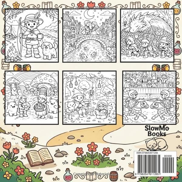 Fantasy Worlds Coloring Book: Dragons, Villages, and Magical Adventurers by SlowMo Books