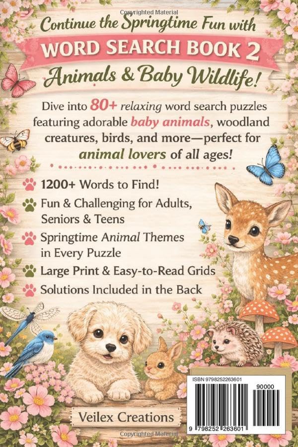 Springtime Word Search - Animals & Baby Wildlife: 80+ Large Print Cozy Spring Animal and Wildlife Word Search Puzzles for Adults, Seniors & Teens | ... Puzzle Book (Springtime Word Search Series) by Veilex Creations