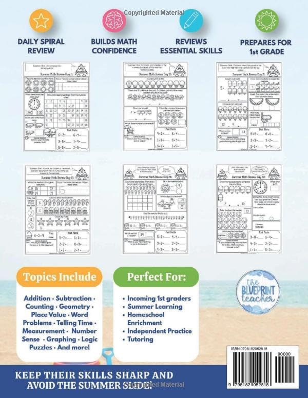 Kindergarten Summer Math Workbook Daily Review and Skill Practice: For Incoming 1st Grade: Kindergarten Summer Math Workbook: 50 Days of Daily Review to Build Confidence and Prepare for 1st Grade by Kerry Pronio