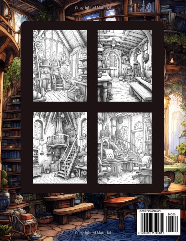 Fantasy Interiors Coloring Book: Magic Whimsical Fantasy Grayscale Coloring Book With Gnome Homes, Fairy Cottages, Fantasy House And More by Gloria Webber