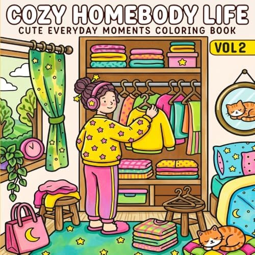 Cozy Homebody Life Cute Everyday Moments Coloring Book Vol. 2: 40 Bold and Easy Scenes to Color for Adults and Teens - Cozy Girl Daily Life, Home Routines, Baking, Self-Care and Hygge Moments by Dream Nook
