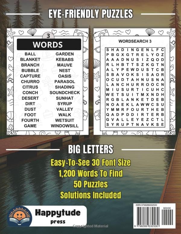 Jumbo Summer Word Search For Seniors And Adults: Extra Large Print Summer Word Search Book | Anti-Eye Strain, Big 30 Font Size With 50 Puzzles And ... Puzzle Through the Year One Season at a Time) by Happytude Press
