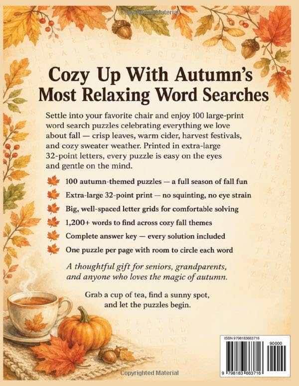 Easy Jumbo Autumn Word Search for Seniors: Extra Large Print Word Puzzles for Relaxation and an Active Mind | 100 Cozy Fall Puzzles in 32-Point Font (Discover & Solve Word Search Series) by David O'Brien