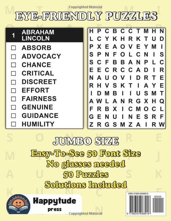 Extra Large Print Word Search for Seniors and Adults: Jumbo Word Find Book with Themed Puzzles and Huge Letters (Big 50 Pt Font Size) (Extra Large ... Letters To Have Fun And Relax (50 Font Size)) by Happytude Press