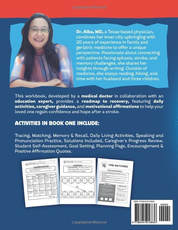 15-Minute Daily Aphasia Workbook for Adults: Daily Speech Therapy, Memory, and Life-Skills. Exercises for Stroke Recovery-Large-Print for Adults with Caregiver Rubrics by Dr. Alba MD
