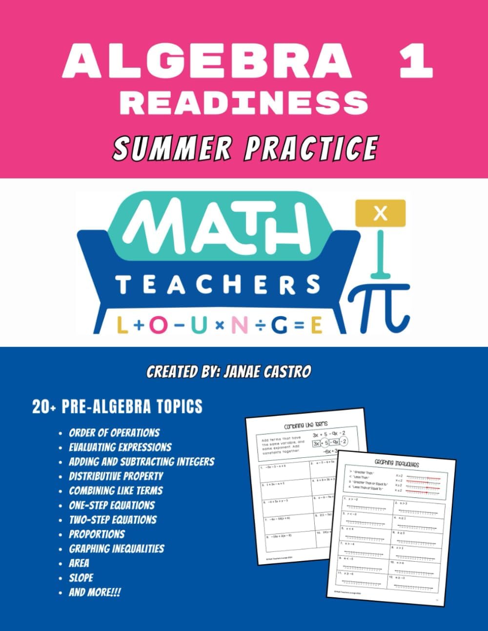 Algebra 1 Readiness: Summer Practice: A Pre-Algebra Review by Janae E Castro