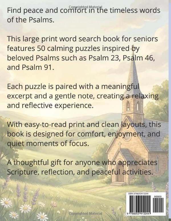 Psalms Large Print Word Search For Seniors | 50 Puzzles Featuring Beloved Psalms for Peace and Quiet Reflection: Christian Hymns Puzzles Book Gift For Seniors, Big Font, Cognitive Games For Adults by Annie Field