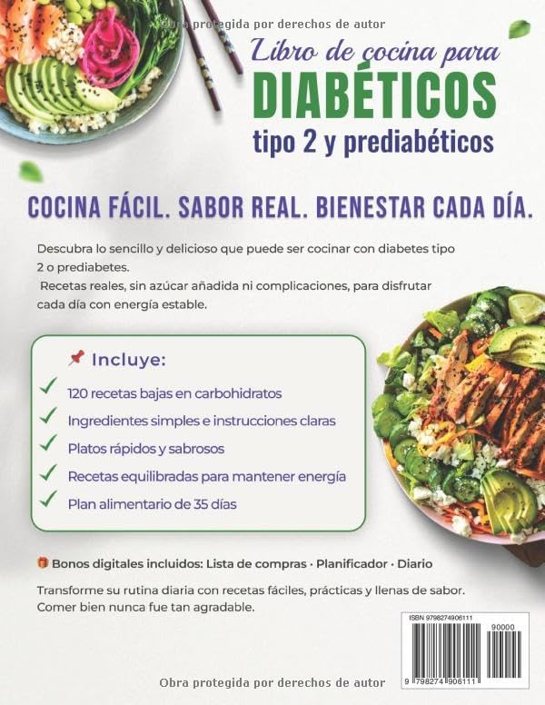 Libro de cocina para diabéticos tipo 2 y prediabéticos: 120 recetas low carb y sin azúcar para principiantes + plan de 35 días para equilibrar la ... la energía naturalmente (Spanish Edition) by Leonora Key