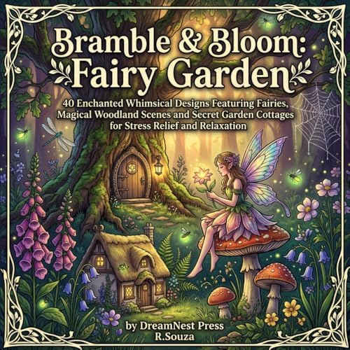 Bramble & Bloom: Fairy Garden Coloring Book for Adults: 40 Enchanted Whimsical Designs Featuring Fairies, Magical Woodland Scenes and Secret Garden Cottages for Stress Relief and Relaxation by DreamNest Press R.Souza