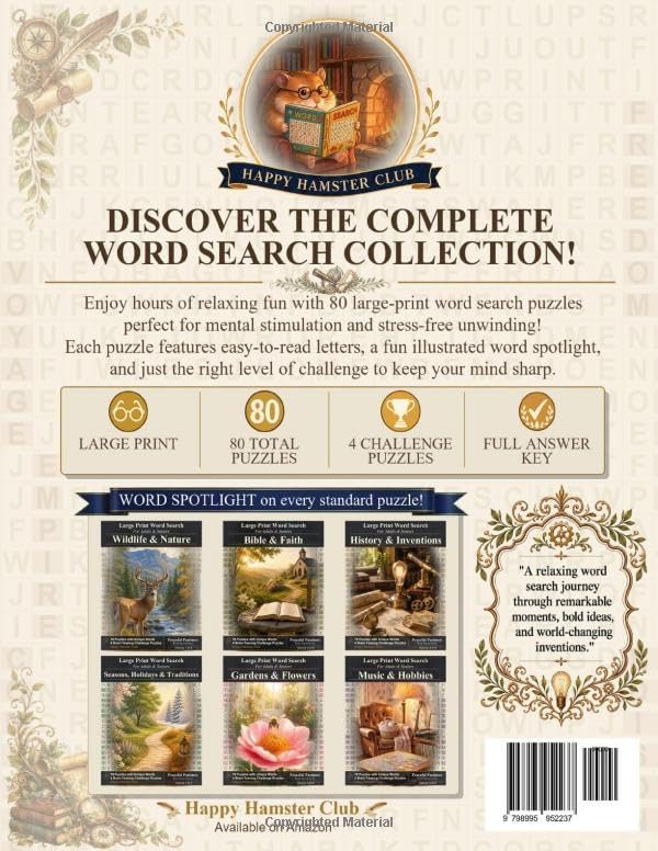 History & Inventions Word Search: 80 Relaxing Large Print Puzzles for Adults and Seniors (Peaceful Pastimes Word Search) by Happy Hamster Club
