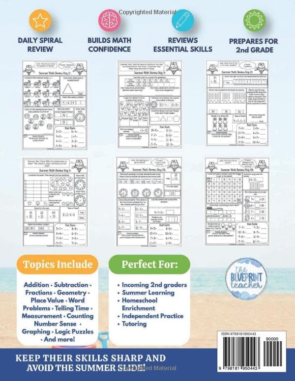 1st Grade Summer Math Workbook Daily Review and Skill Practice: For Incoming 2nd Grade: 1st Grade Summer Math Workbook: 50 Days of Daily Review to Build Confidence and Prepare for 2nd Grade by Kerry Pronio