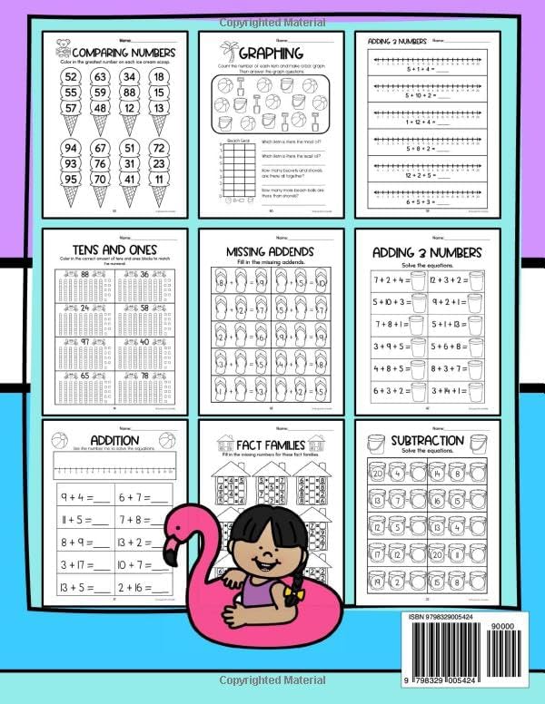 First Grade Review Summer Math Workbook: Prep for Second Grade Math Activity Practice Book, Addition, Subtraction, Graphing, Measurement, Shapes, Telling Time, Etc. by Danielle M Johnson