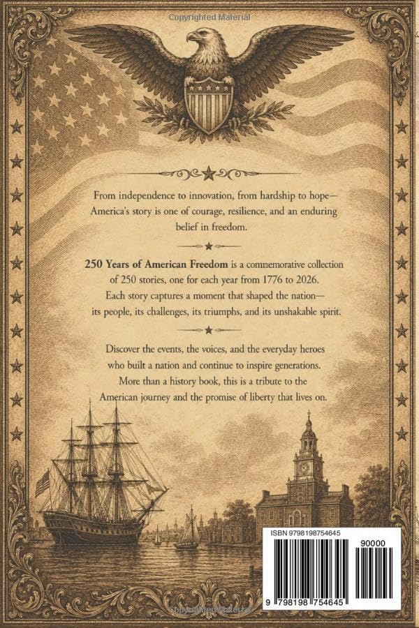 250 Years of American Freedom: 250 Incredible Stories Celebrating the Nation’s 250th Anniversary, July 4th, History, and the Spirit of Patriotism by Grant C. Sam.