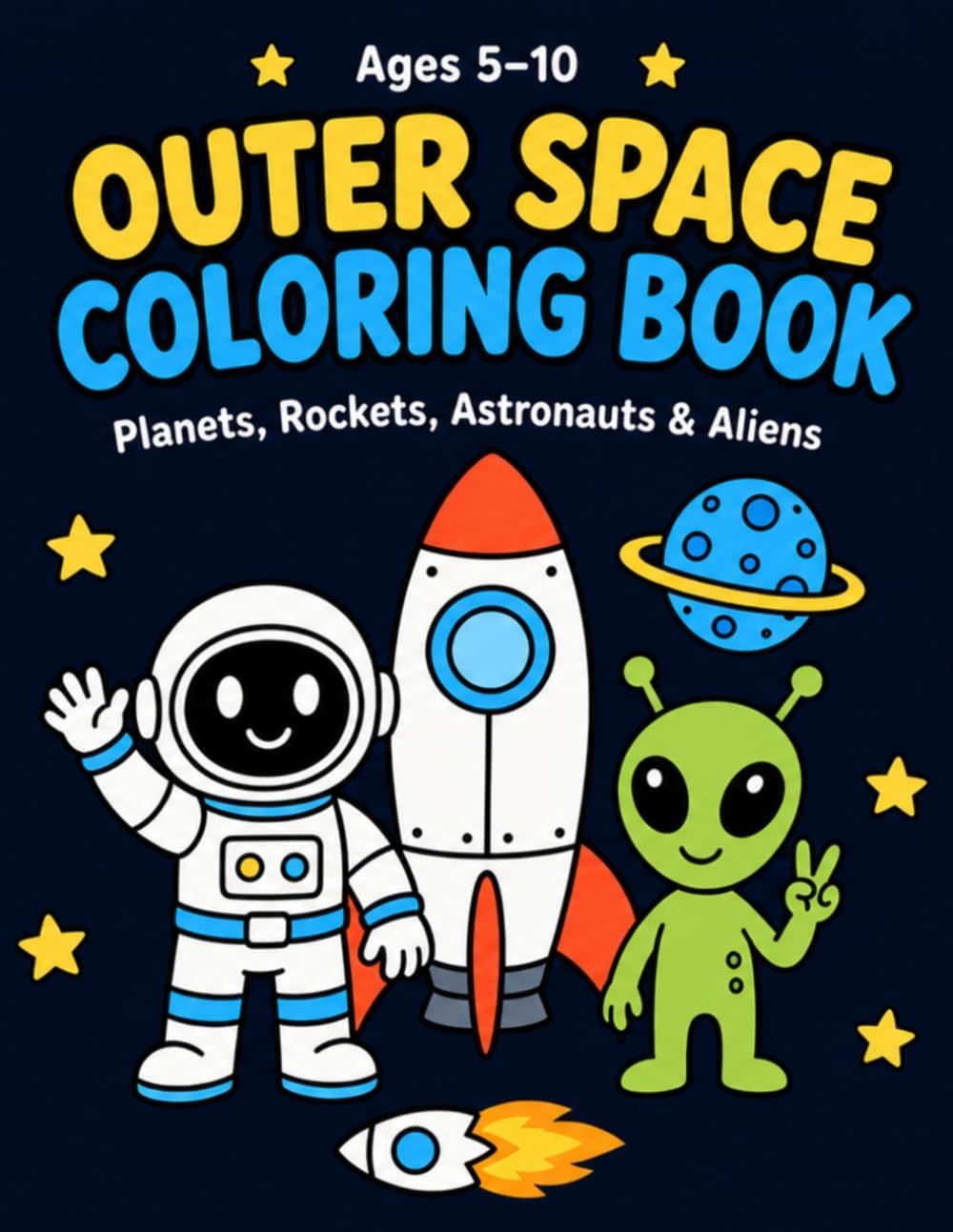 Outer Space Coloring Book for Kids Ages 5–10: Planets, Rockets, Astronauts & Aliens | 50 Fun & Easy Coloring Pages by Three Little Doodles