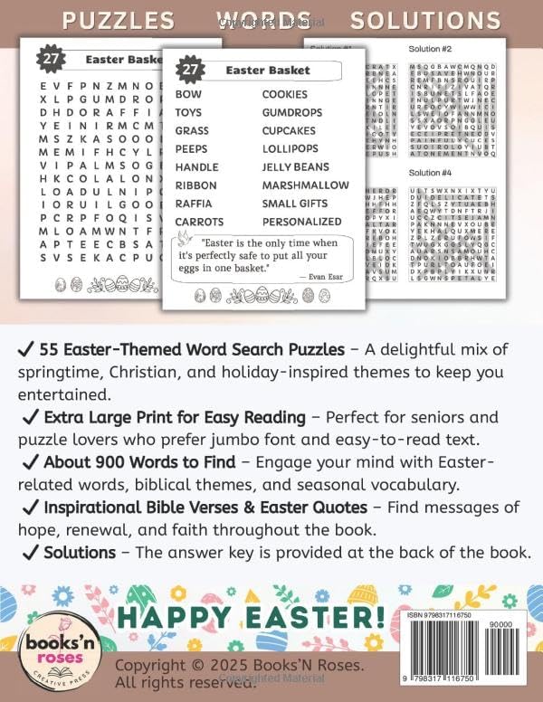 Easter Word Search Extra Large Jumbo Print for Adults & Seniors: Relaxing Word Finds with Bible Verses & Quotes | Christian Activity for Elderly with ... (Jumbo Word Search Puzzle Books for Adults) by Books 'N Roses