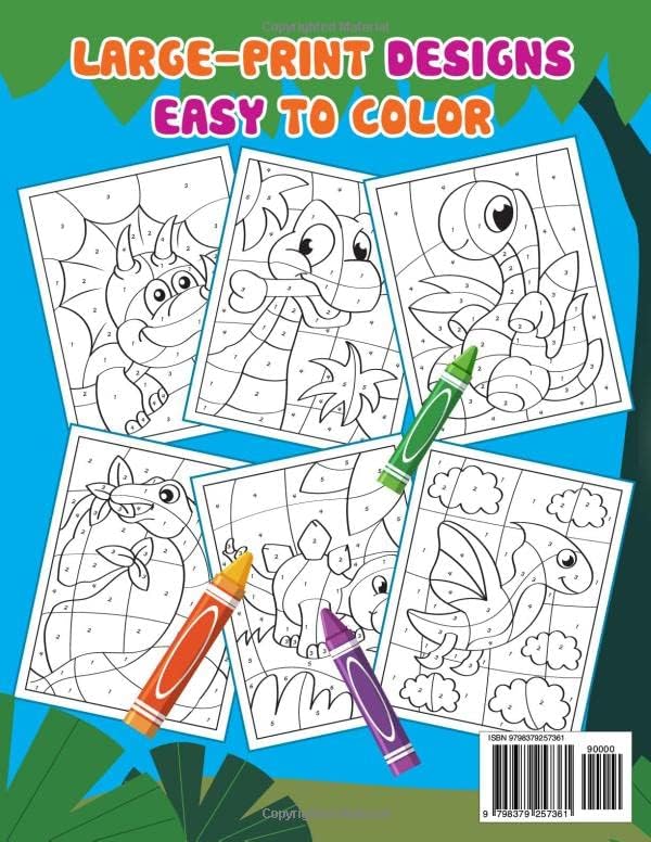 Dinosaur Color By Numbers Kids for Ages 3-6: 50 Adorable Dinosaur Coloring Pages for Toddlers, Kids, Preschool and Kindergarten (Color by Number for Boys and Girls) by Vivian Activity Books