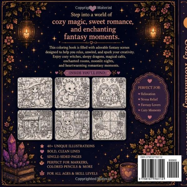 Cozy Romantasy Coloring Book: Cute Fantasy Scenes, Cozy Magic, Dragons & Romantic Moments by KATERYNA BABAK