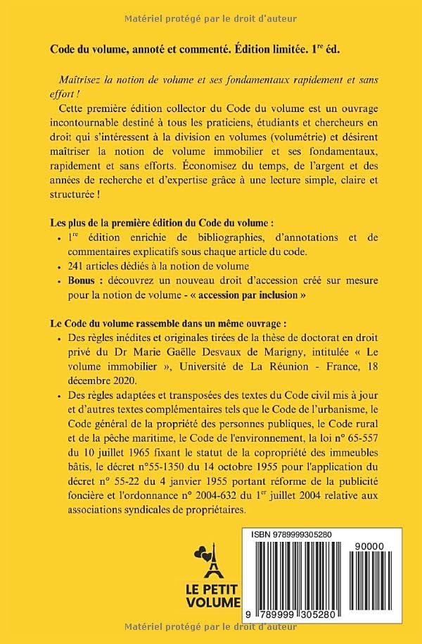 Code du volume: annoté et commenté. Édition limitée. 1re éd. (French Edition) by Dr Marie Gaëlle Desvaux de Marigny PhD