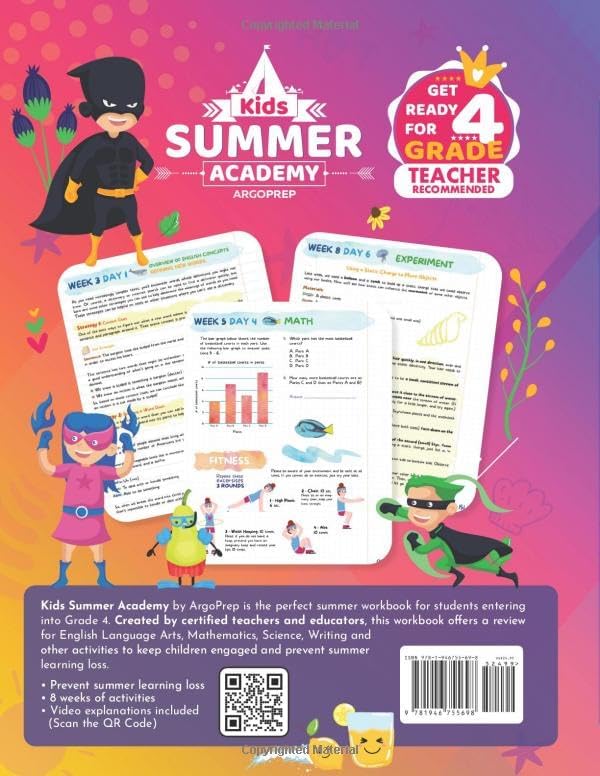 Kids Summer Academy by ArgoPrep - Grades 3-4: 8 Weeks of Math, Reading, Science, Logic, Fitness and Yoga | Online Access Included | Prevent Summer Learning Loss by ArgoPrep
