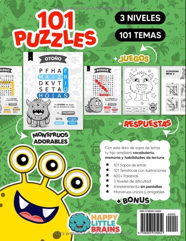 Sopa de Letras para Niños de 4 a 6 años: 101 Sopas de Letras Temáticas (Sopas de letras monstruosas) (Spanish Edition) by Happy Little Brains