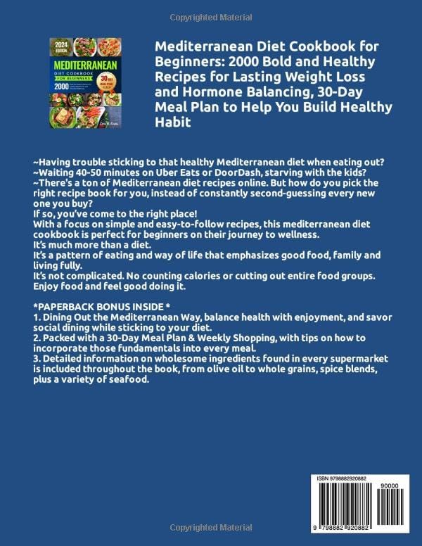Mediterranean Diet Cookbook for Beginners: 2000 Bold and Healthy Recipes for Lasting Weight Loss and Hormone Balancing, 30-Day Meal Plan to Help You Build Healthy Habits by Lora B. Evans
