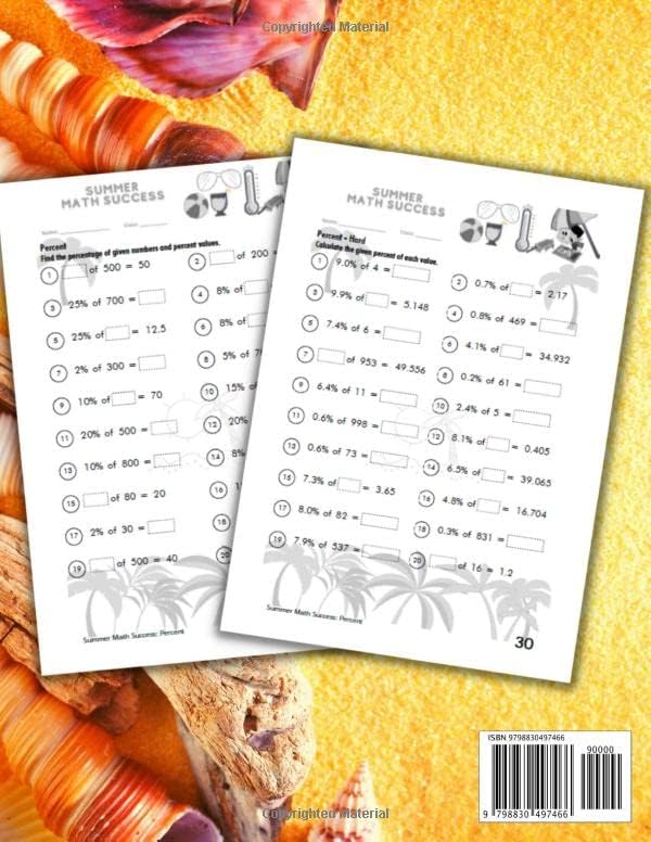 Summer Math Success: Percent Workbook Grade 5+: Learning Percentages with Real life Word Problems by AllSeasonsMath Teachers Publishing