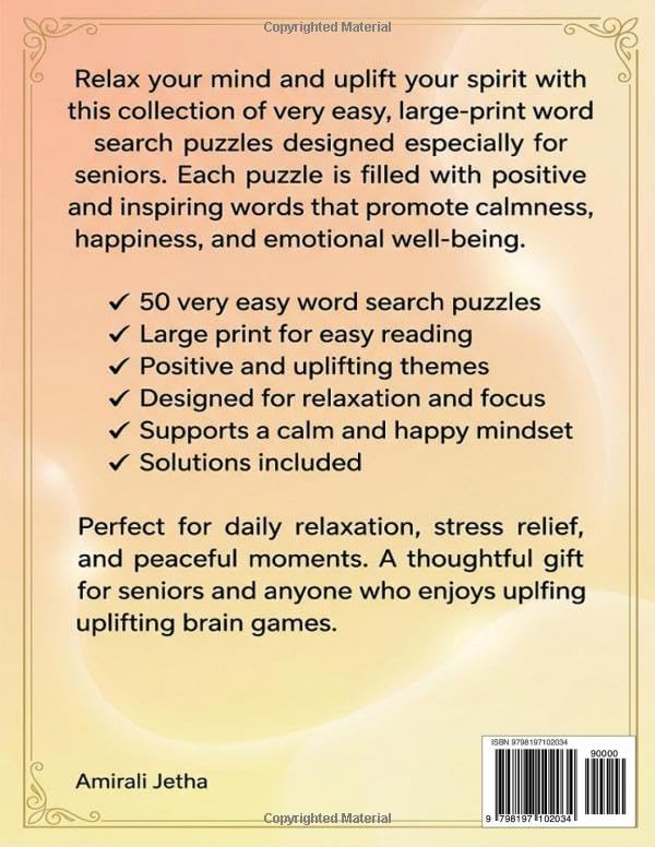 Very Easy Positive Word Search for Seniors: Large Print Simple Puzzles with Inspirational Words for Relaxation, Brain Health & Stress Relief by Mr Amirali Jetha