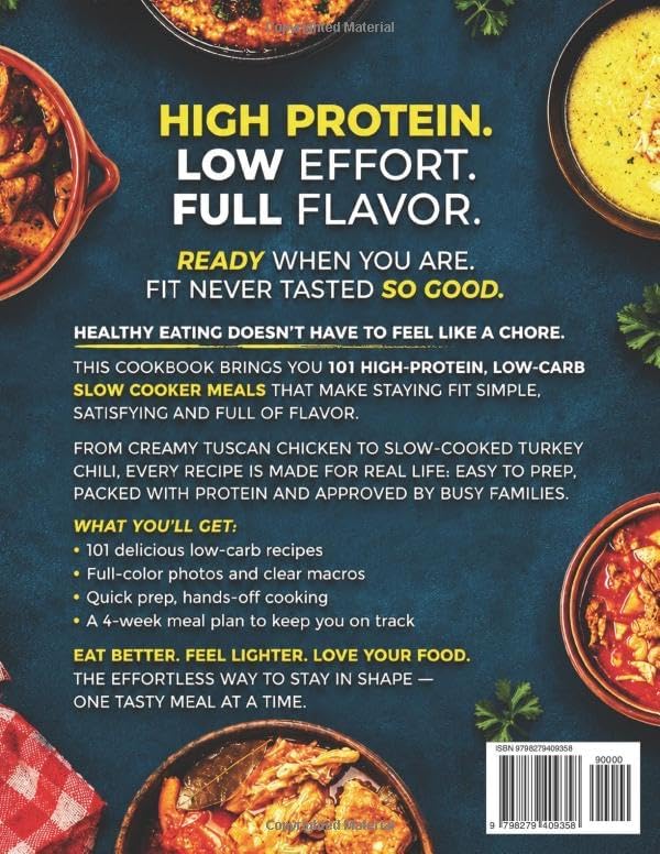 High Protein Slow Cooker Cookbook for Weight Loss: 101 Slimming and Delicious Low-Carb Meals to Keep You Fit Without Giving Up Flavor (High Protein Made Easy) by Sarah Collins