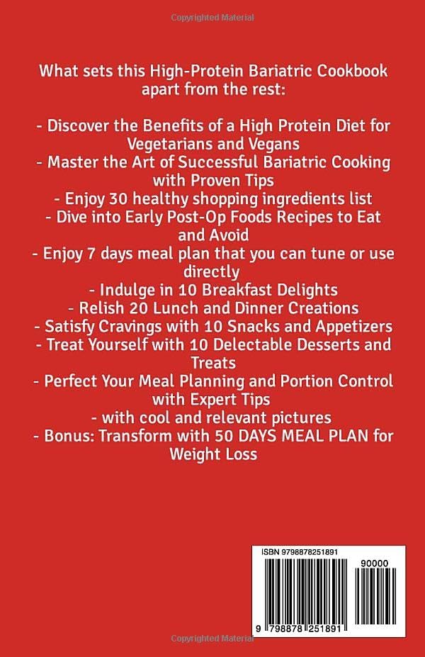 HIGH PROTEIN BARIATRIC DIET COOKBOOK FOR VEGETARIAN & VEGAN: 7 Days Healthy & Simple Meal Plan With 50 Delicious Recipes for All Stages After Bariatric Surgery to a Sustainable Weight Loss lifestyle. by Carly Evelyn