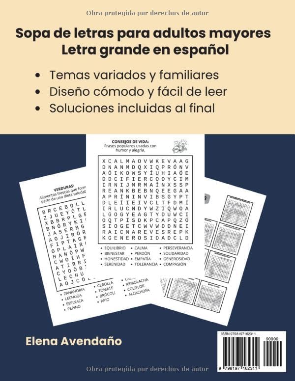 Sopa de letras para adultos mayores: Letra Grande en Español (Spanish Edition) by Elena Avendaño