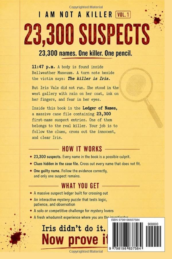 I am not a Killer - 23,300 Suspects: A Murder Mystery Puzzle Book Where The Killer Isn't Iris - A Perfect Gifts For Men and Women by Alice Wells