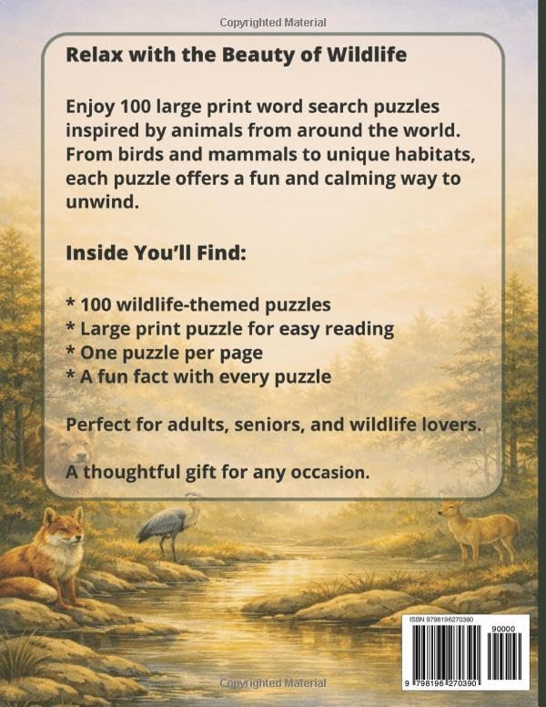 Wildlife Word Search for Adults & Seniors: 100 Large Print Word Search Puzzles Featuring Animals, Birds, Habitats, and Fascinating Wildlife Facts by ZX Books