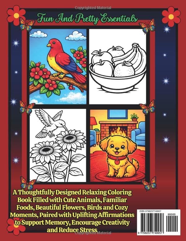 Coloring Book for Adults and Seniors with Dementia and Alzheimer’s: Bold and Easy Large Print Coloring Pages Featuring Animals, Flowers and Birds with ... and Seniors with Dementia and Alzheimer’s) by Fun And Pretty Essentials