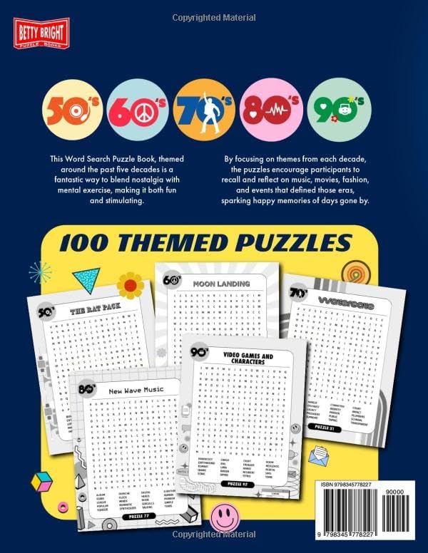 Nostalgic Word Search (Large Print Paperback Book) for Adults & Seniors: Journey Down Memory Lane with 100 Fun Themed Word Find Puzzles (50s, 60s, 70s, 80s and 90s) by Betty Bright