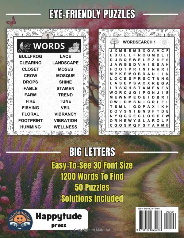 Jumbo Spring Word Search For Seniors And Adults: Extra Large Print Spring Word Search Book | Anti-Eye Strain, Big 30 Font Size With 50 Puzzles And ... Puzzle Through the Year One Season at a Time) by Happytude Press