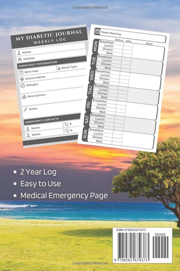 My Diabetic Journal Weekly Diabetes Log: 6x9 2-Year Log for Writing Down Daily Diabetic Habits with Notes, including Emergency Medical Information Page by Diabetic Log Publishing