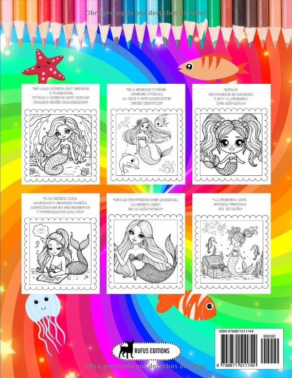 LIBRO DE COLOREAR SIRENAS: Sirenas, Sirenitas y sus Amigos. Un libro para colorear lleno de fantasía, diversidad... y sirenas ¡muchas sirenas! (Spanish Edition) by Rufus Editions
