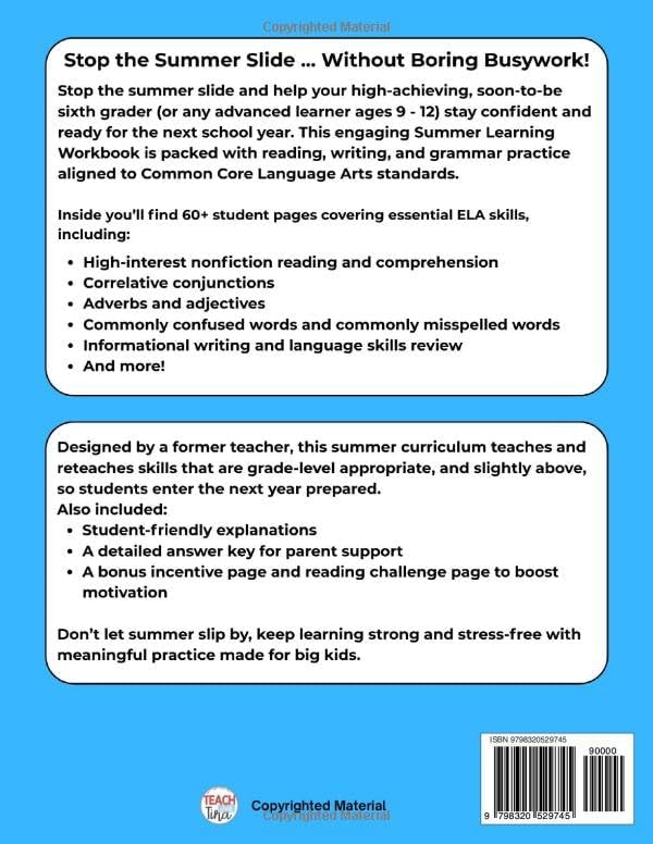Summer Learning for Big Kids: Summer Learning Activities Reading, Writing, & Grammar Activities for Ages 9 - 12 (Beat the Summer Slide Workbooks - ... Arts - 4th to 5th Grade and 5th to 6th Grade) by Christina Kolley